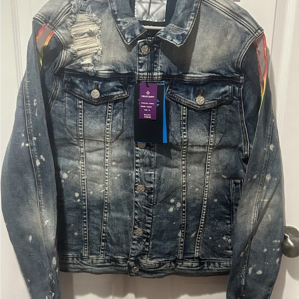 Create 2MRW  Distressed Jean Jacket Mens Size XL NWT MSRP $160.00